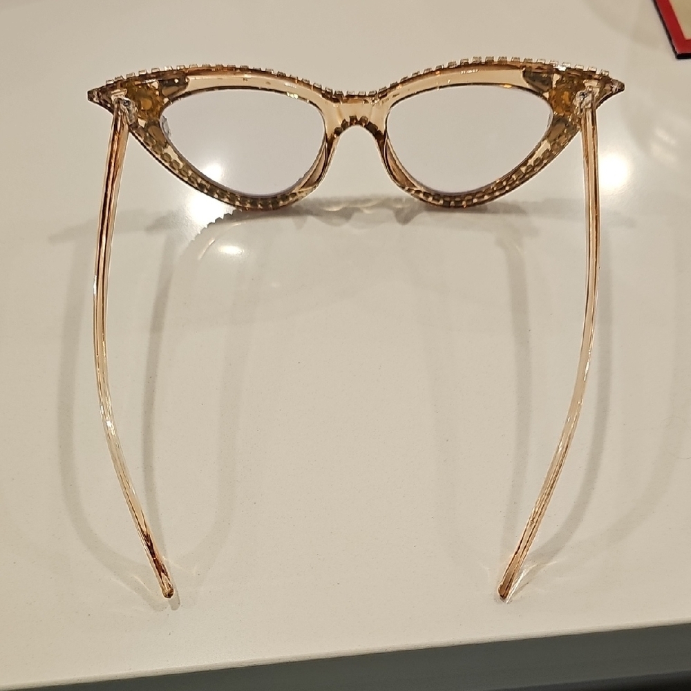 Crystal-Embellished Cat Eye Reading Glasses - Champagne - Picture 4 of 4